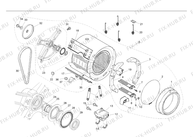 Взрыв-схема стиральной машины Aeg LAVM55REWE - Схема узла Tub and drum